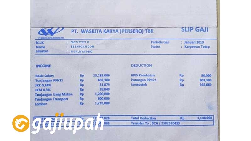 Gaji Karyawan PT Waskita Karya (Persero) Tbk Semua Jabatan Terbaru