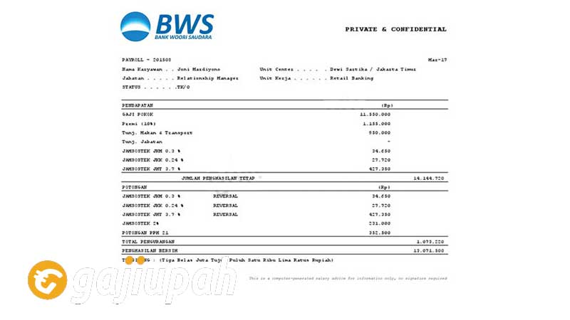 Gaji Pegawai Bank Woori Saudara Indonesia 1906 Tbk (SDRA) Semua Jabatan Terbaru