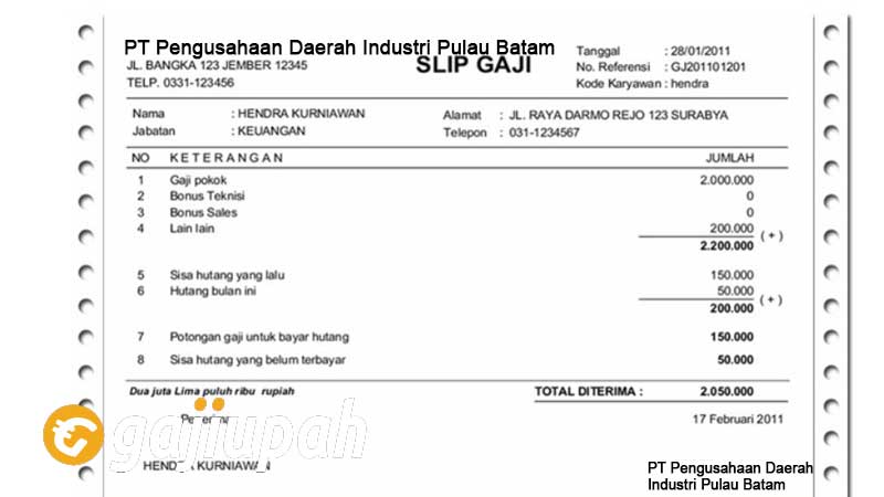 Gaji Karyawan PT Pengusahaan Daerah Industri Pulau Batam (Persero)